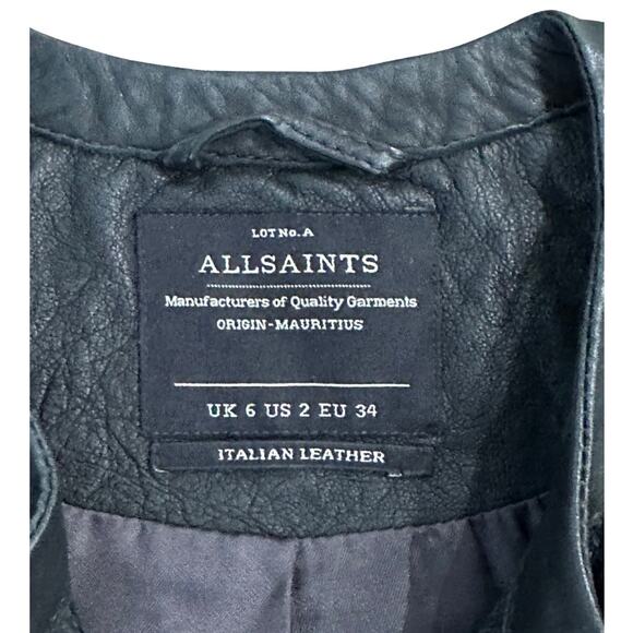 ALLSAINTS Short-Sleeve Moto Zip Front Leather Jacket I 2 - Picture 4 of 8